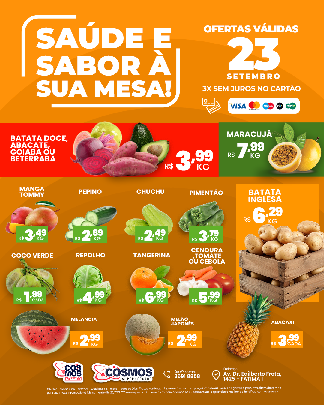 Encarte de Hortifruti Cosmos com ofertas válidas em 21 e 22 de setembro de 2026